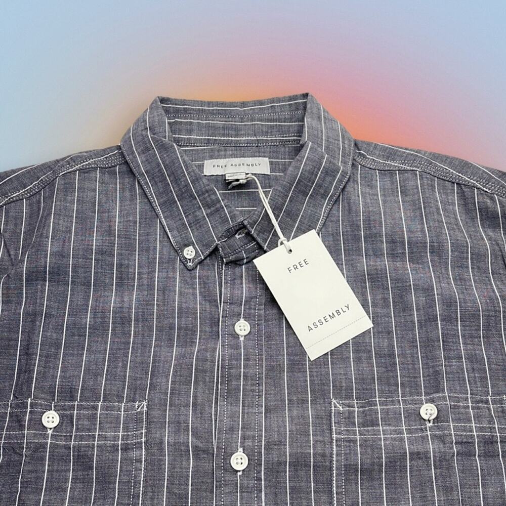 FREE ASSEMBLY Men’s XL Blue / Gray Long Sleeve Work Shirt